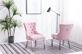 Velvet dining chairs, knocker, chrome studs | set of 2,4,6,8. Pink Velvet Lion Knocker Dining Chair Homegenies