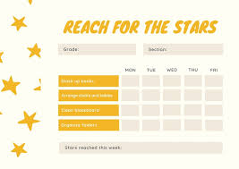 Yellow And Cream Illustrated Stars Reward Chart Templates