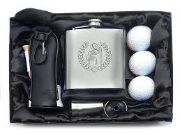 golfers satin gift box set hip flask