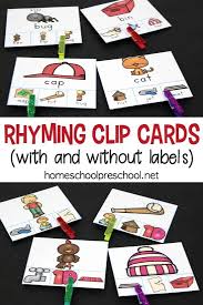 Get in and find rhymes for cards. Printable Rhyming Clip Cards Rhyming Activity For Kids