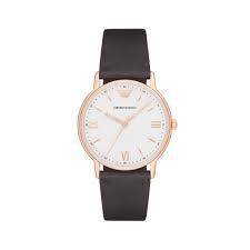Armani watches ar11268 black mother of pearl stainless steel ladies watch. Emporio Armani Ladies Black Leather Strap Watch Watches From Faith Jewellers Uk