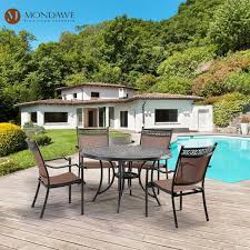 Mondawe Black Gold Round Cast Aluminum Outdoor Dining Classic Pattern Table With Umbrella Hole
