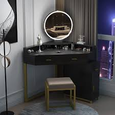 corner vanity set with lighted mirror