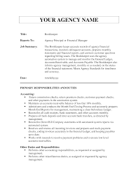 Bookkeeping Job Description For Resume