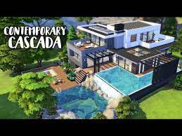 contemporary waterfall house sims 4