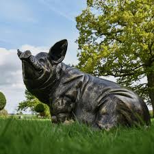 Antique Bronze Sitting Pig Sculpture