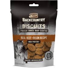 These bison hot dogs are a big, juicy 3 oz. Merrick Backcountry Freeze Dried Raw Coated Biscuit Beef Bison Recipe Dog Treats 10 Oz Petco