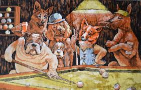 dogs playing billiards theme wall rug