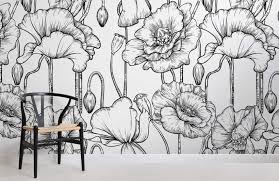 Shop wayfair for a zillion things home across all styles and budgets. Black White Illustrated Flowers Wallpaper Mural Hovia