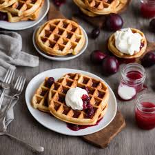 belgian waffles with plum compote