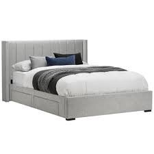 light grey queen bed frame with storage