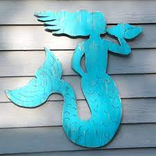 mermaid wall art wooden coastal decor