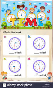 Math Worksheet Design For Telling Time Illustration Stock