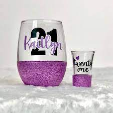 21st Birthday Gift Glitter Wine Glass