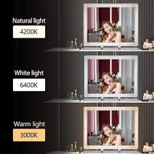 35 4 in w x 27 6 in h rectangular tabletop bathroom makeup mirror with led dimmable lights crystal decor vanity mirror transpa