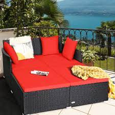 Gymax Rattan Patio Daybed Loveseat Sofa