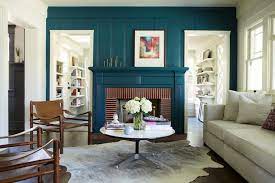 Teal Fireplace Eclectic Living Room