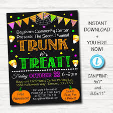 Editable Trunk Or Treat Flyer Invitation Printable Halloween Etsy