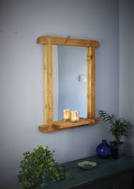 Curved Wooden Wall Mirror With Shelf