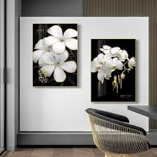 Black White Flowers Poster Gold