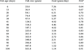 Amount Of Feed And Fcr Of Catfish Per Fish Size Download