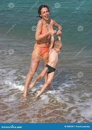 Mother Play with Son on Beach Stock Image - Image of coastline, egypt:  500559