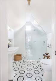 white hexagon pattern bath floor tiles