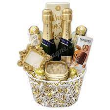gold chagne toast gift basket