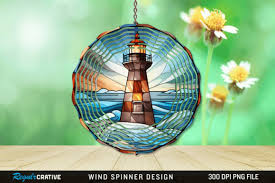 Stained Glass Lighthouse Wind Spinner