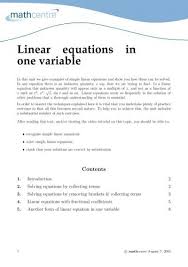 Linear Equations In One Variable Math