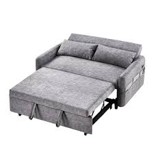 Loveseat 55 1 In Gray Microfiber Twin Size Sleep Sofa Bed Adjustable Backrest Storage Pockets And 2 Soft Pillows