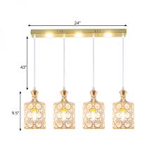 4 Heads Encrusted Crystal Ceiling Lamp Simplicity Gold Cylindrical Restaurant Multi Pendant Light Fixture 110v 120v Gold Pendant Lighting
