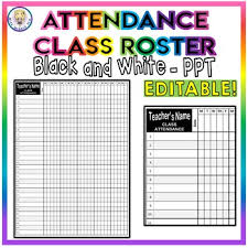 Attendance Class Roster Chart Black And White Editable