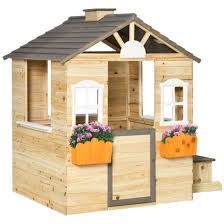 Outsunny Wooden Kids Playhouse Outdoor