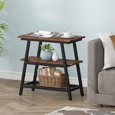 Tribesigns Eric 24 In Rustic Brown Rectangle Wood End Table With Storage 3 Tier Sofa Side Table For Living Room