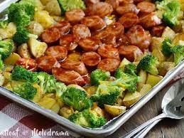 sheet pan bbq smoked sausage dinner