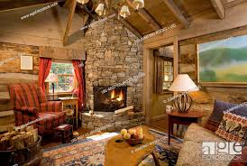 Rustic Stone Fireplace With Lit Fire