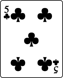 Play five card stud poker. File Playing Card Club 5 Svg Wikimedia Commons