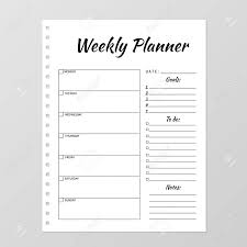 Weekly Planner Template Blank White Notebook Page Isolated On