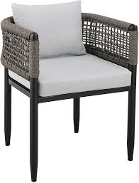 Armen Living Felicia Outdoor Patio Dining Chair In Aluminum With Grey Rope And Cushions Set Of 2