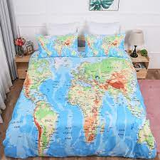 world map duvet cover bedding set with
