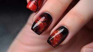 fiery nail art with black and red nails