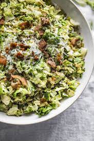 shredded sprouts salad with bacon and