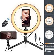 Amazon Com 10 Led Ring Light With Tripod Stand Phone Holder Dimmable Desk Makeup Ring Light 3 Light Modes Remote Control For Iphone Android Perfect For Selfie Live Streaming Youtube Video