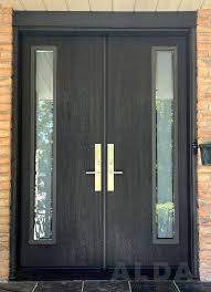 Black Fiberglass Door With Wood Grain
