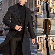 Men S Tag Wool Collar Coat Trench Long