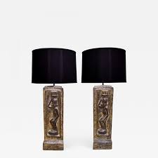 Would you like to introduce a little safari vibe into your décor? Benjamin Wilson Ben Wilson Pair Of Large Plaster Table Lamps With African Motif 1950s