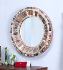 white recycled wood wall mirror with