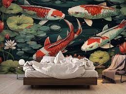 Koi Fish Pond Wallpaper Wall Mural