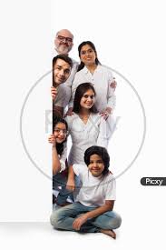 image of indian happy family holding or